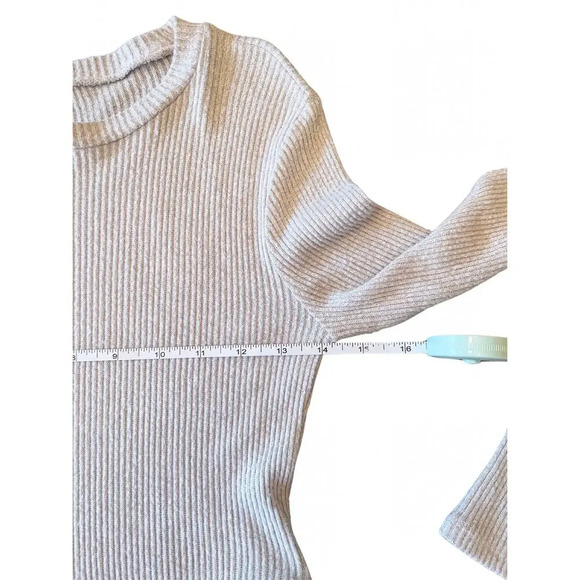 Zara Ribbed Tan Long Sleeve Tie Waist Top Size Small 0561 - Picture 2 of 6